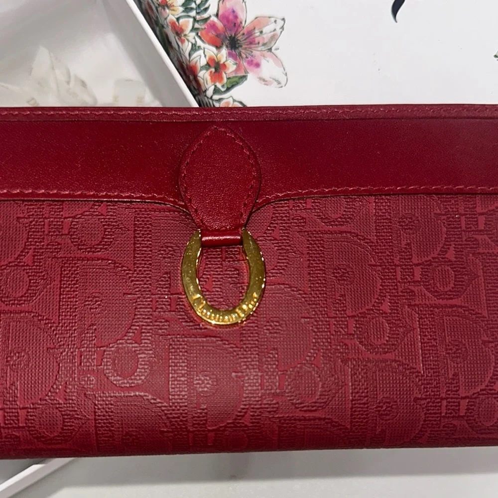 Dior Red Leather Wallet with Metallic Detail